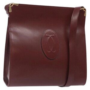 CARTIER Must Line Gamaguchi Shoulder Bag Leather Bordeaux Gold Auth gh379